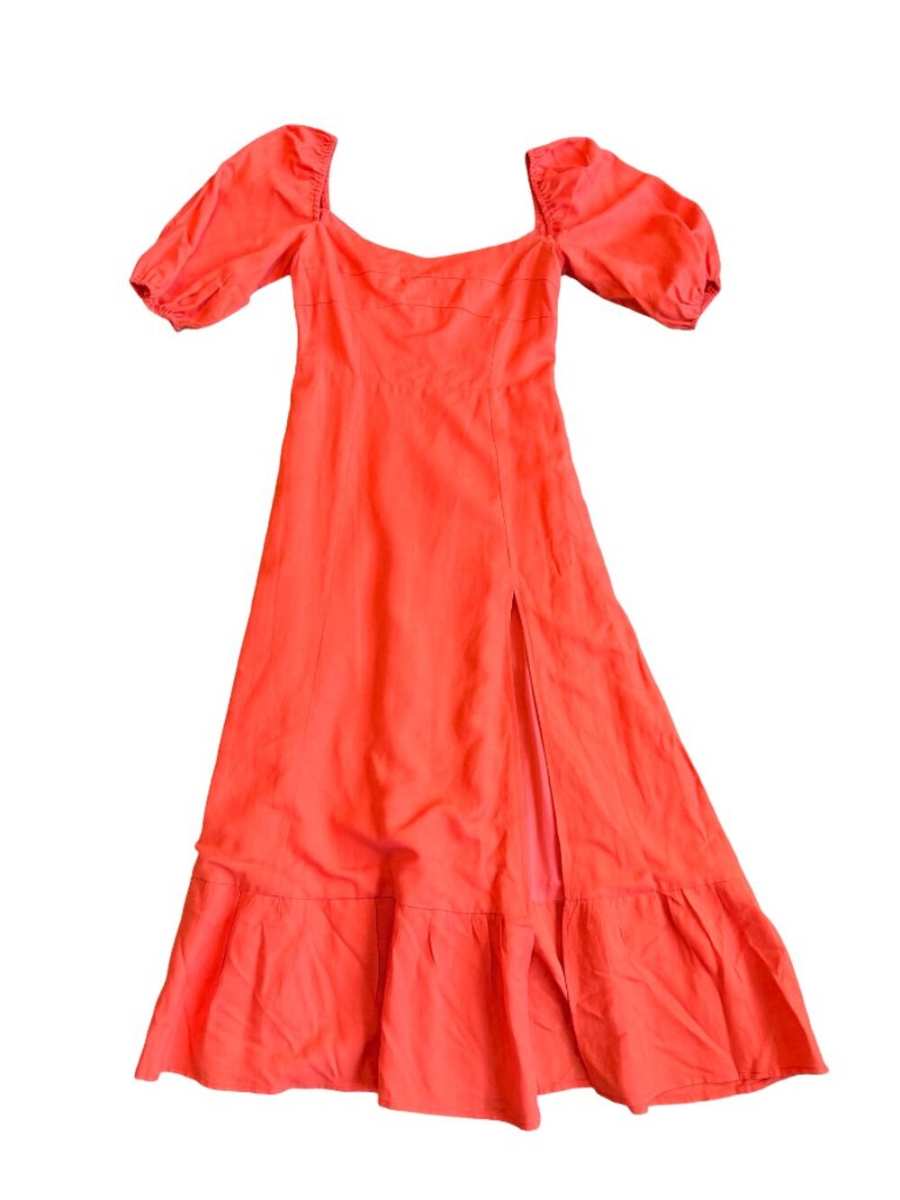 O.P.T. Bold Linen Blend Midi Dress Orange Short Sleeve Flowy Size XS Women's
